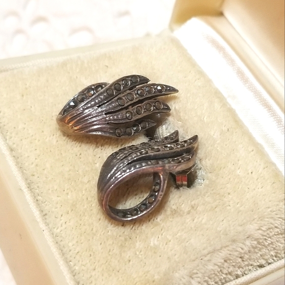 Antique Art Deco Sterling Marcasite Earrings - Picture 4 of 5